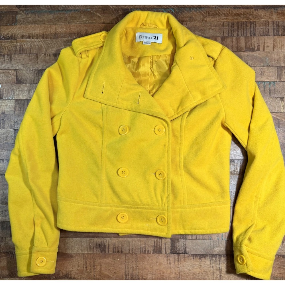 Forever 21 Womens Yellow Double Breasted Cropped Jacket Size Medium M Lined